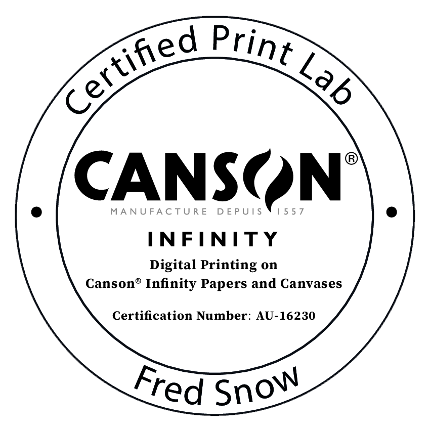 Canson Infinity Certified Print Lab accreditation for Framed and Fred Snow fine art printing services in Australia