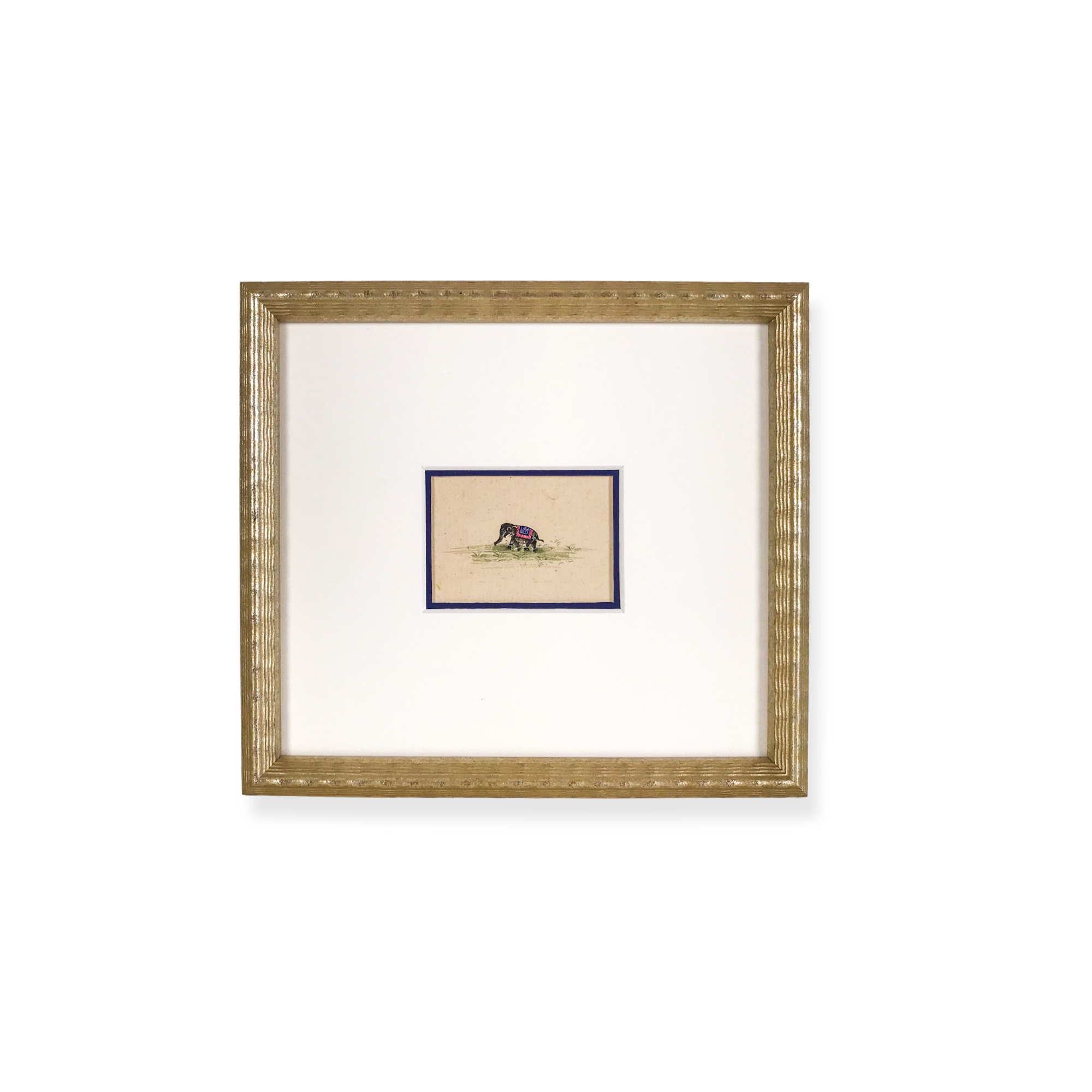 Framed elephant artwork displayed in a metallic textured designer frame.