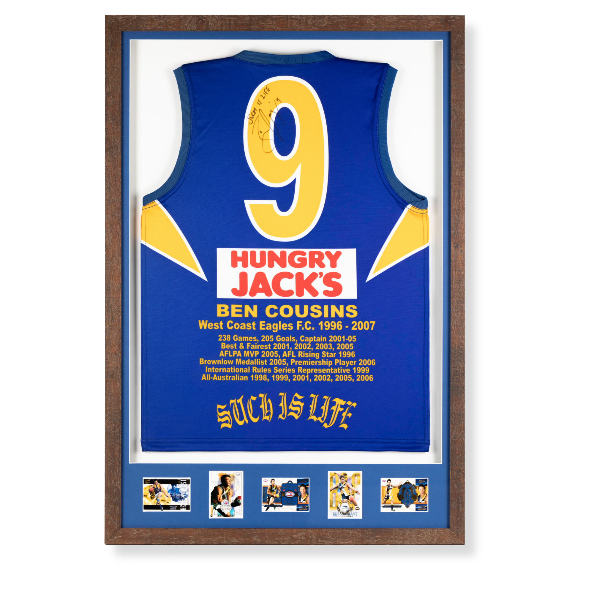 Custom Framed Ben Cousins Such is Life AFL jersey memorabilia with photos. 
