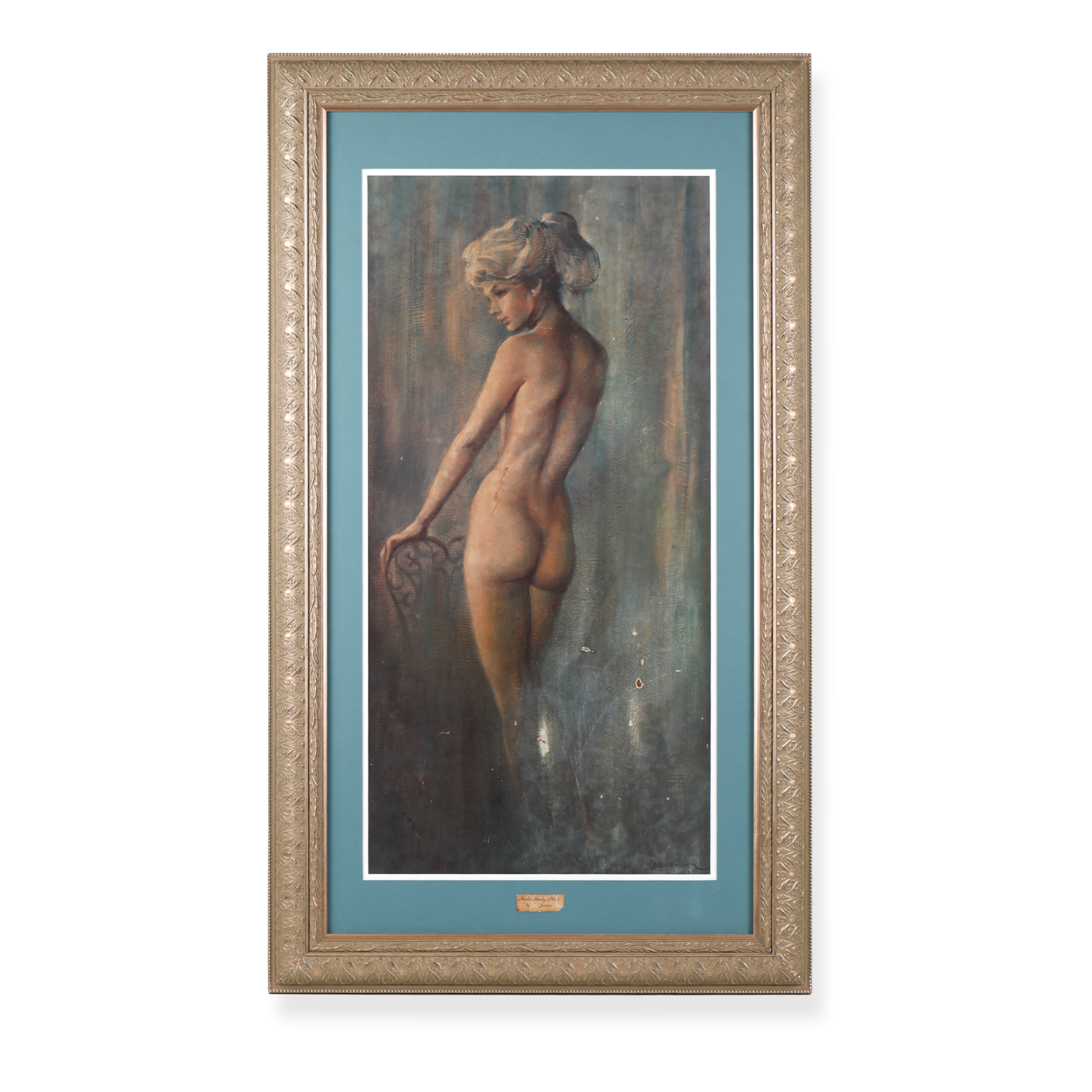 Custom framed figurative artwork displayed in an ornate silver frame