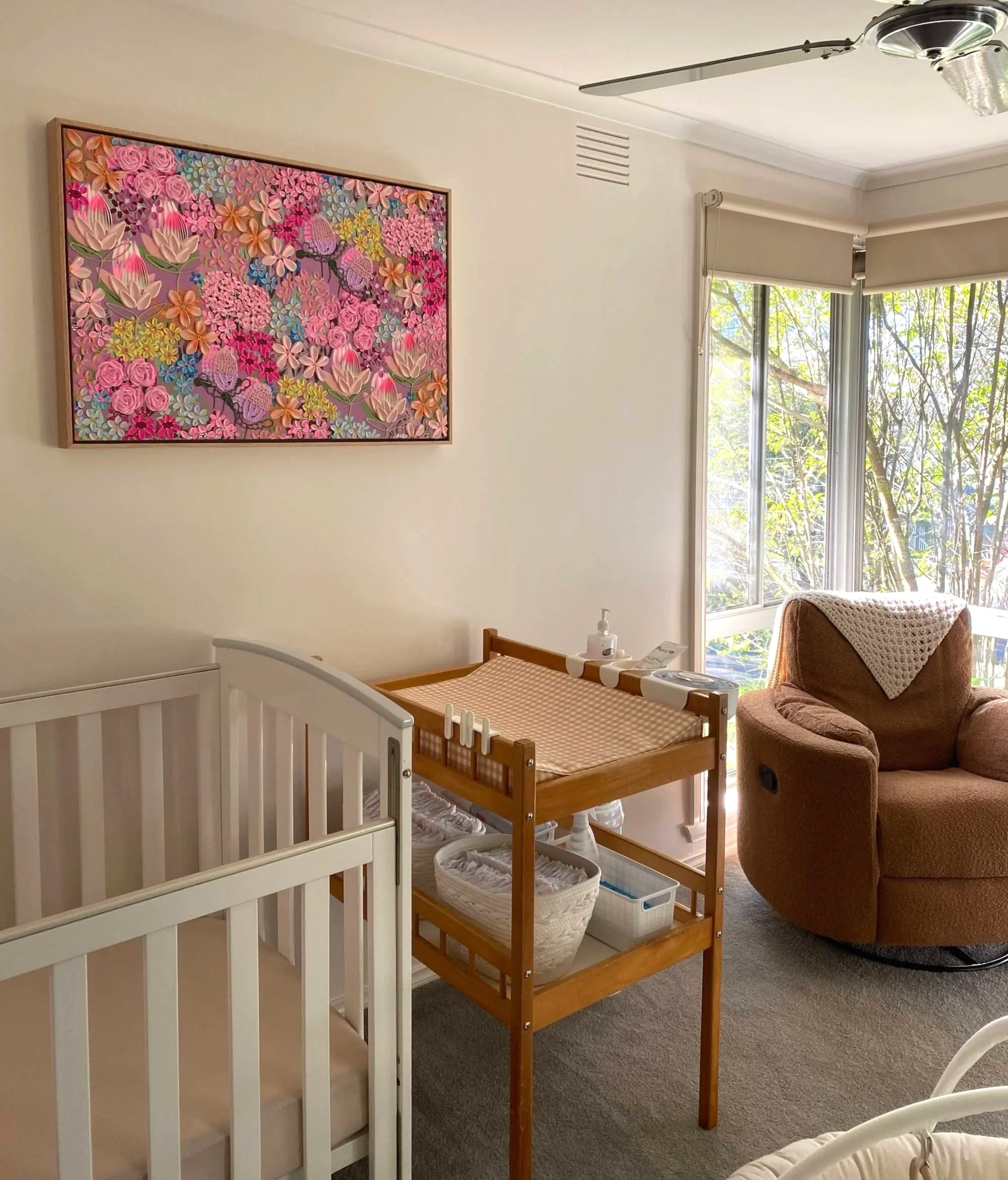 The author's Alex Mason painting, ‘Oz Dust’, in their baby’s nursery.