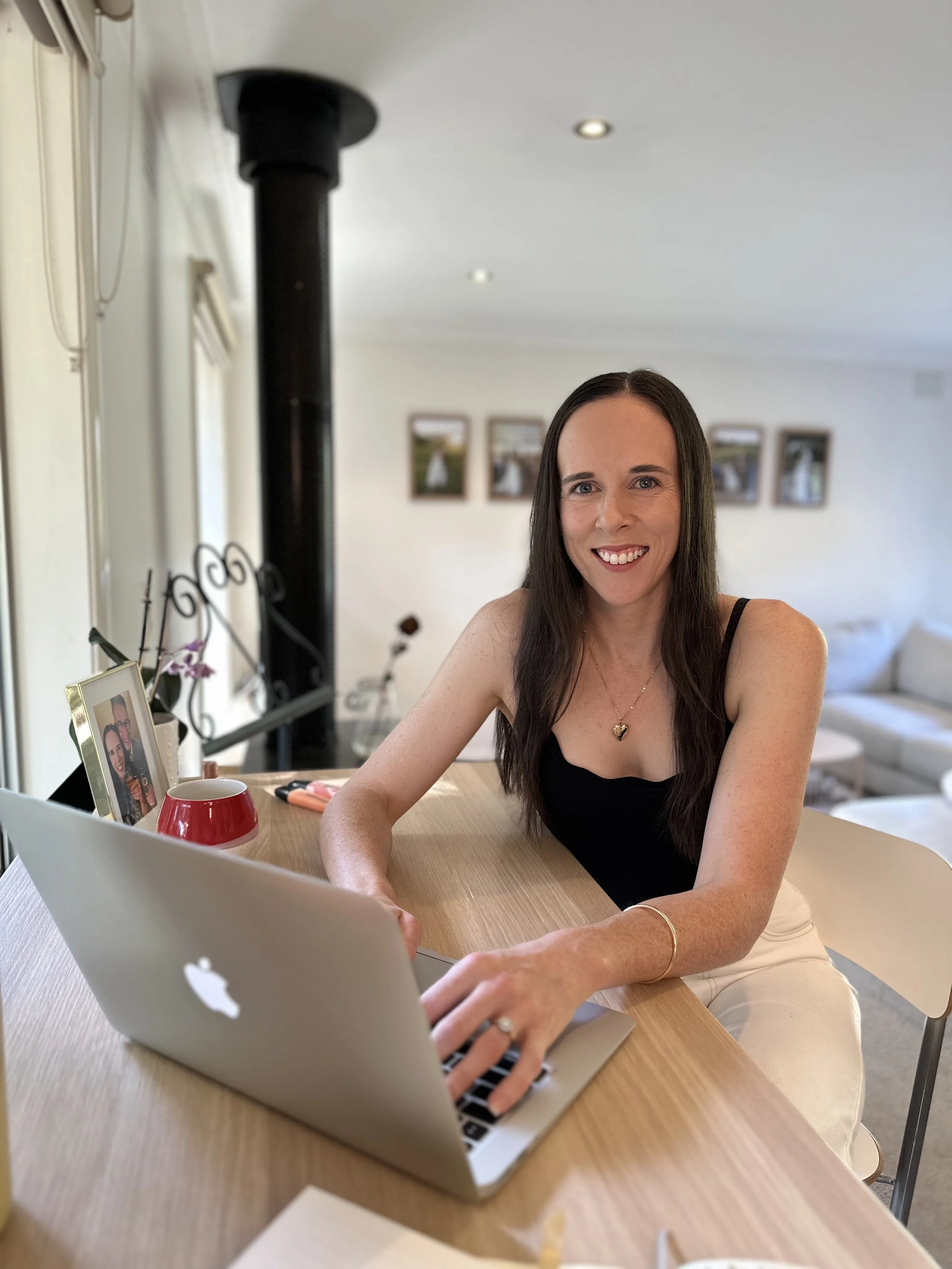 Melbourne copywriter and content writer Rachael Whitsed at her desk.