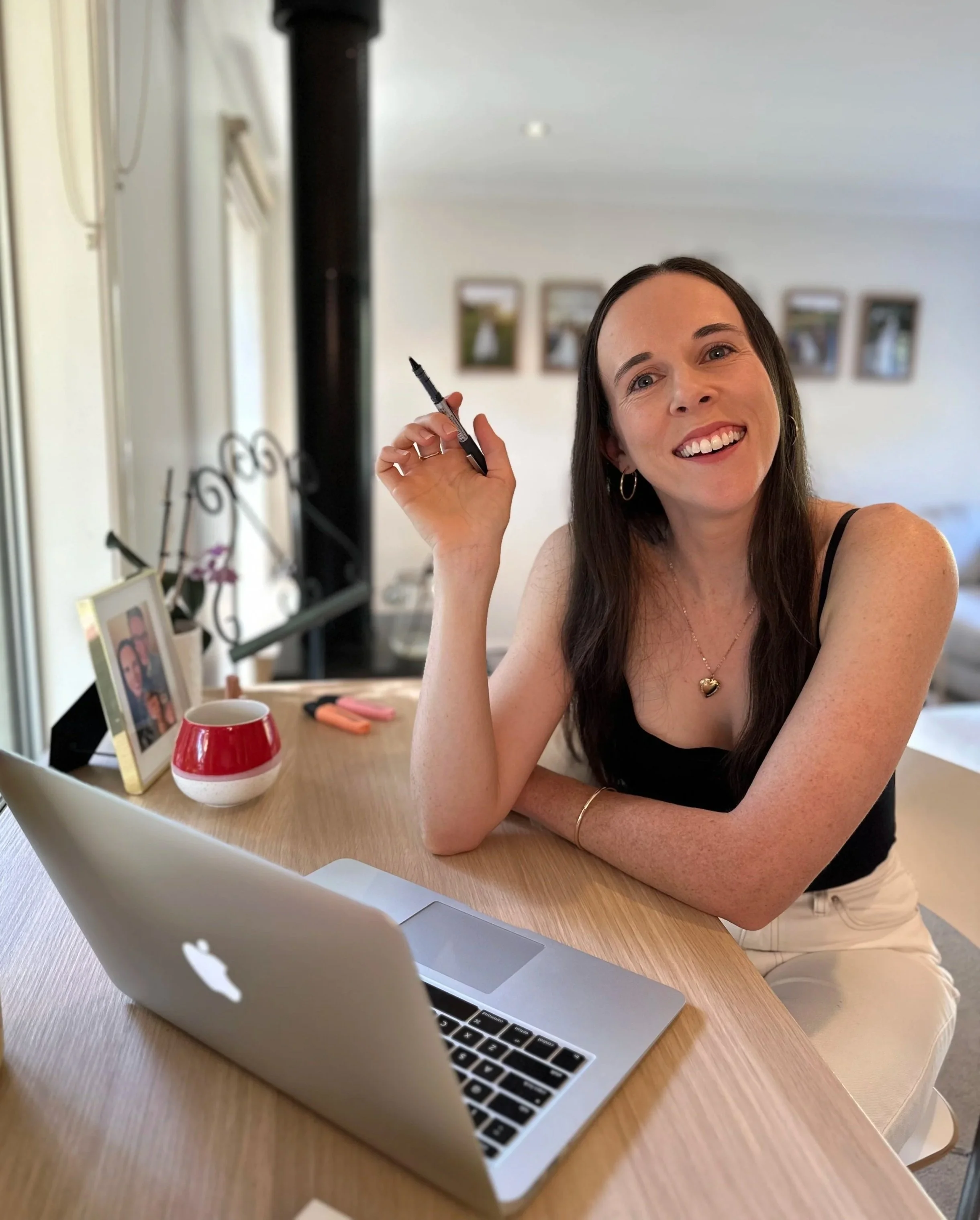 Melbourne copywriter and content writer Rachael Whitsed at her desk.