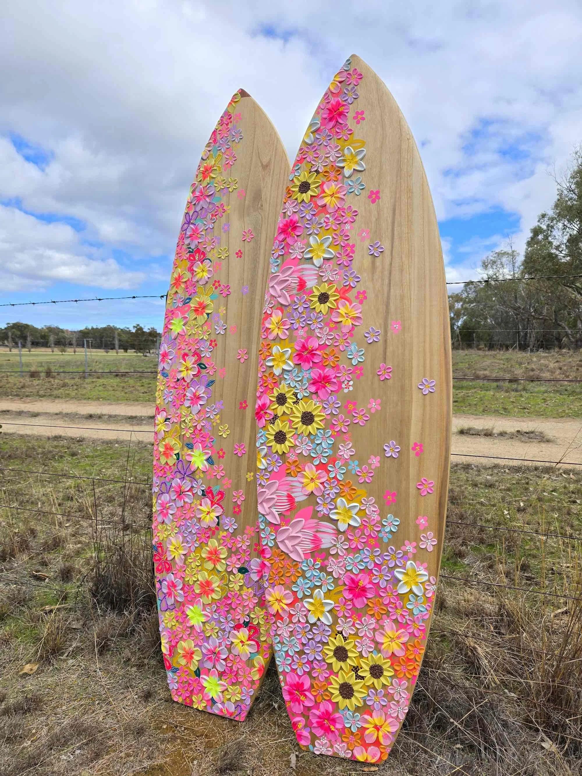 Alex Mason’s bespoke painted surfboards.