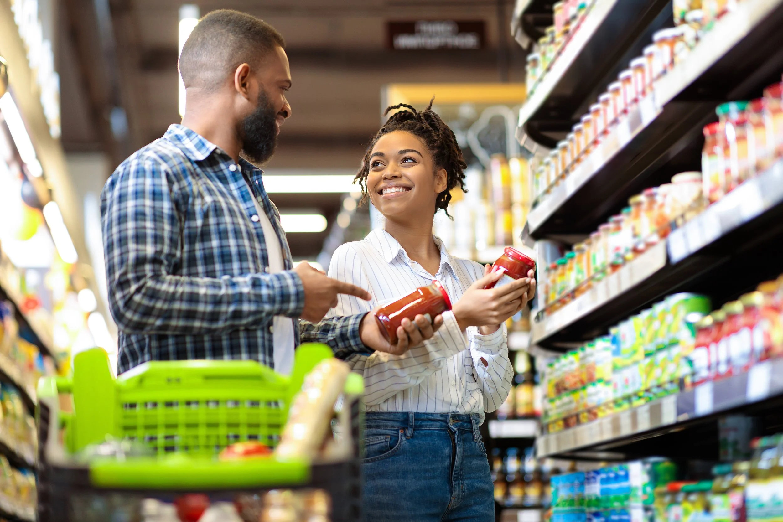 African American Couple Grocery Shopping