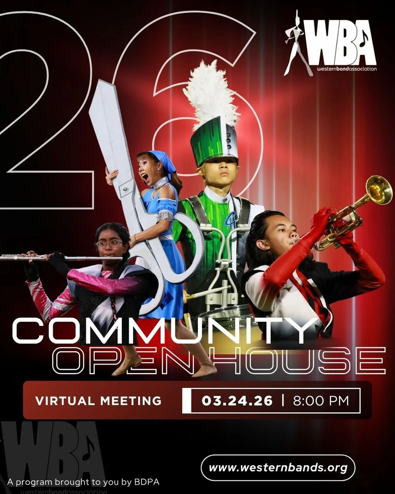 Tomorrow night! Join the virtual WBA open house at 8pm. Learn about the circuit and everything it has to offer!
@western_bands_official #WBA #marchingband