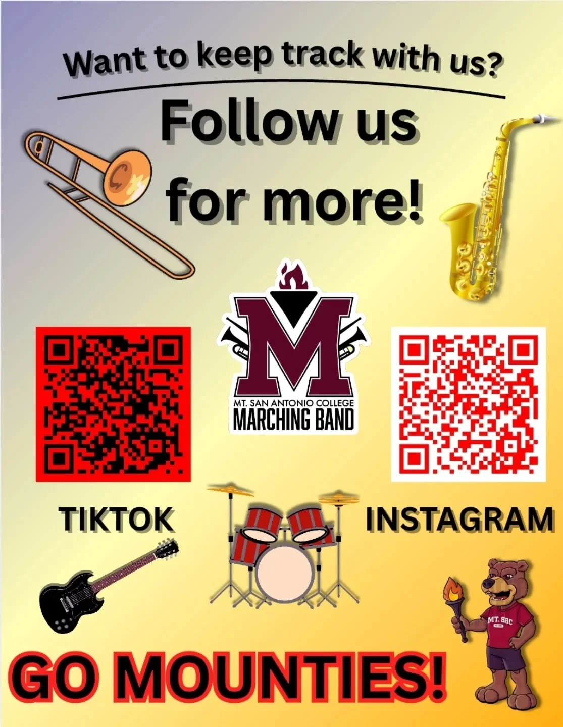 We are in motion! Follow us on TikTok and Instagram for more bts and never before seen footage of the mounite marching band and other ensembles at Mt San Antonio college!! GO MOUNTIES!!! #wearemtsac #marchingband