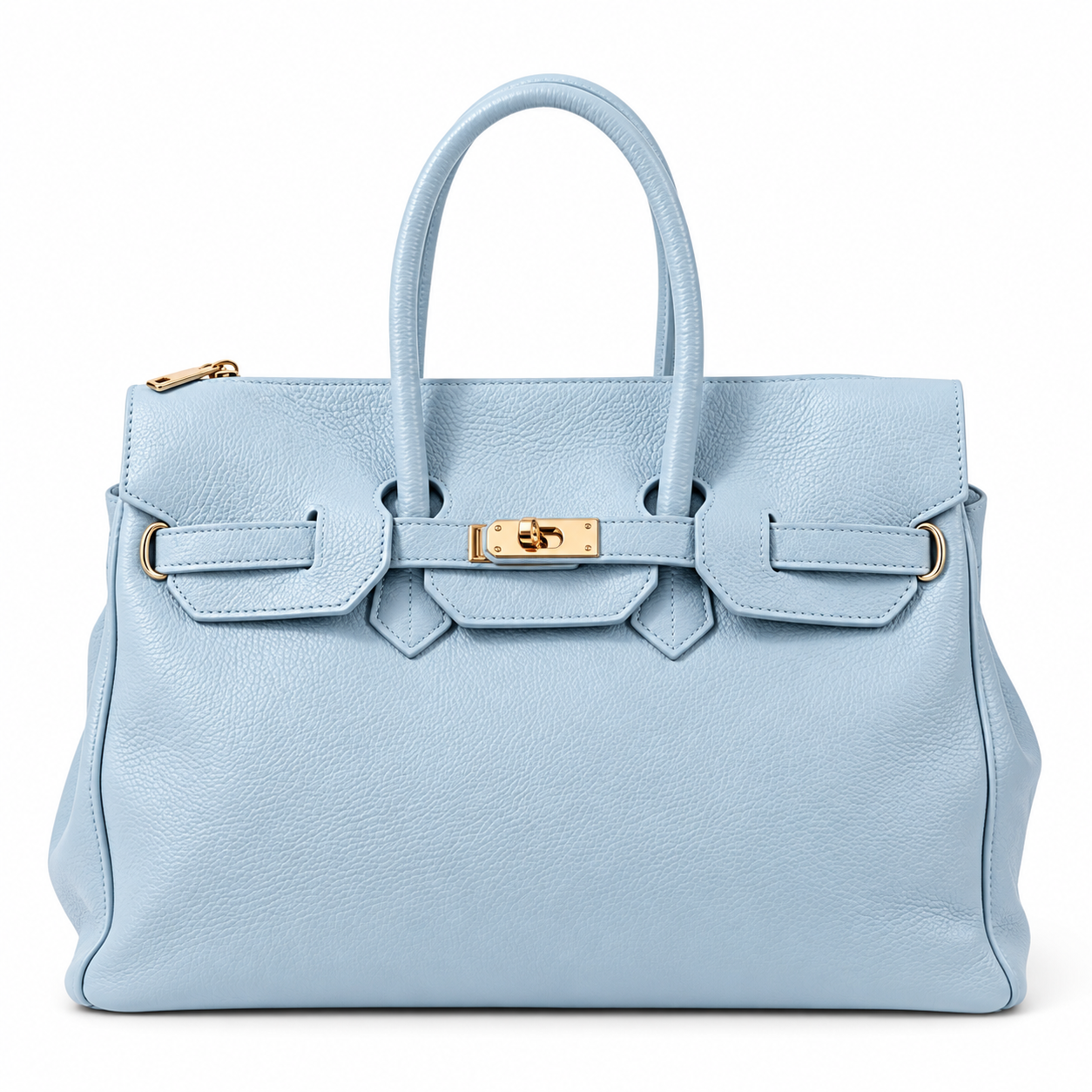 Pastel Blue Leather Handbag Tote.png