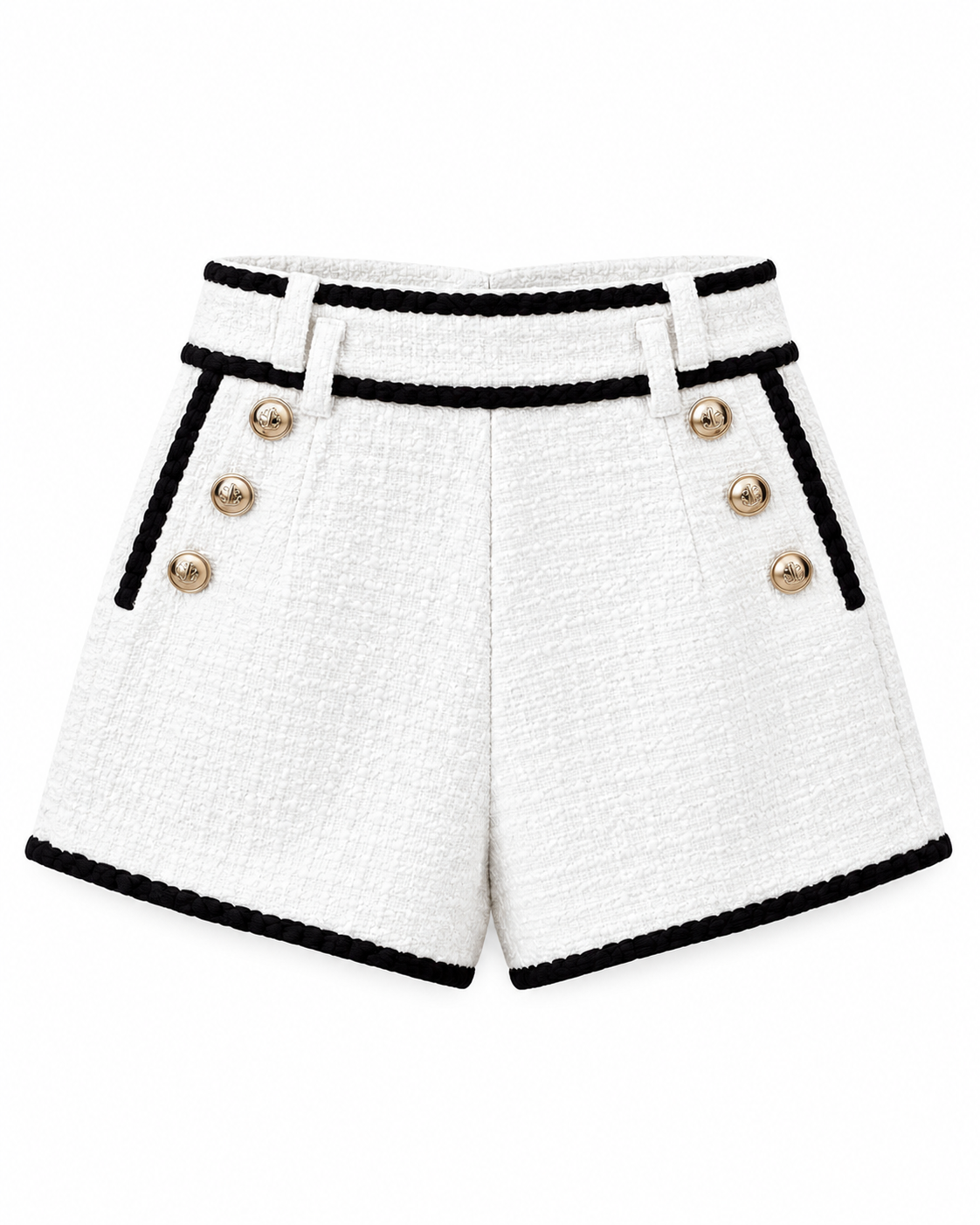 White Tweed Shorts with Gold Buttons.png