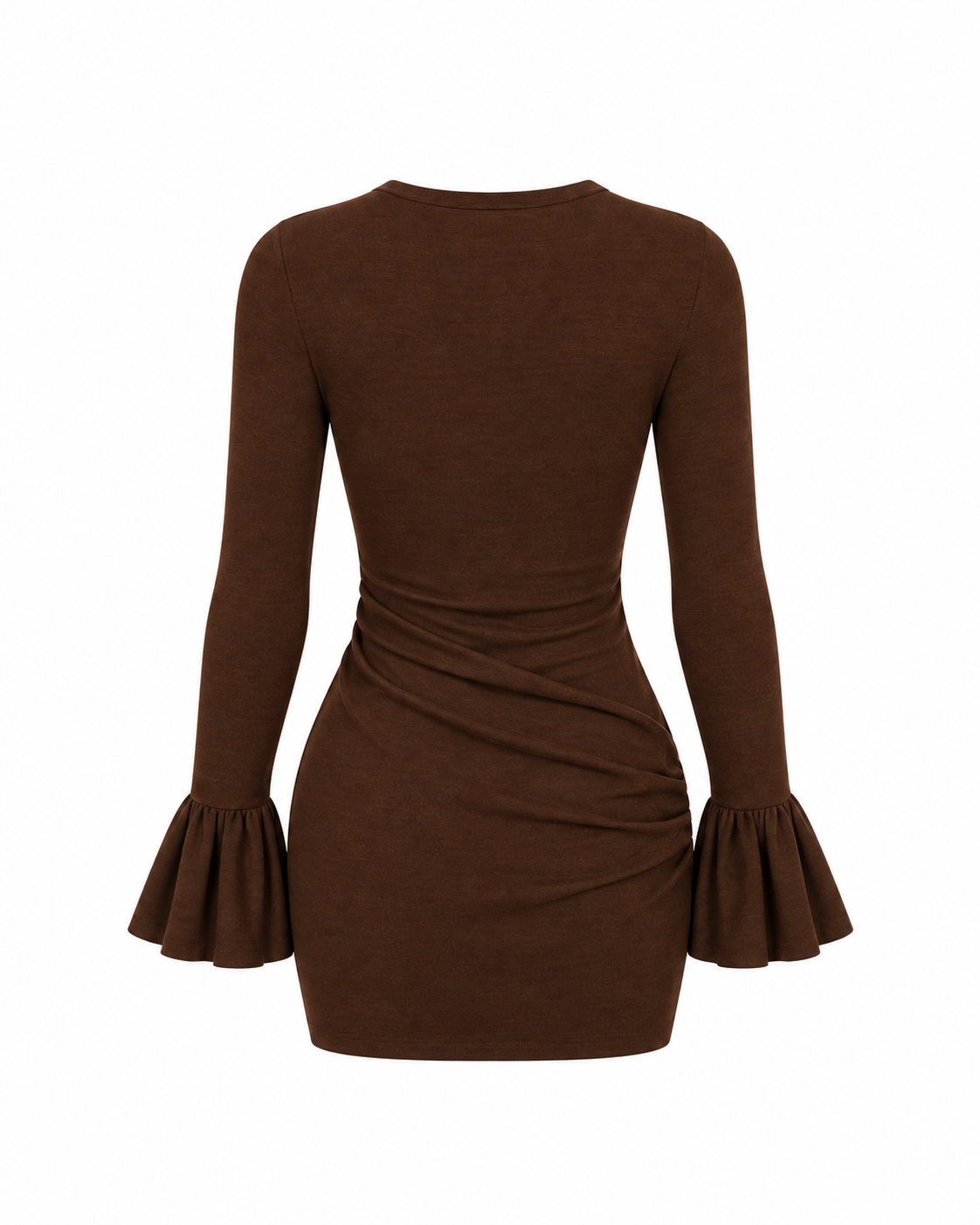 Chocolate Brown Ruffled-Cuff Mini Dress.png