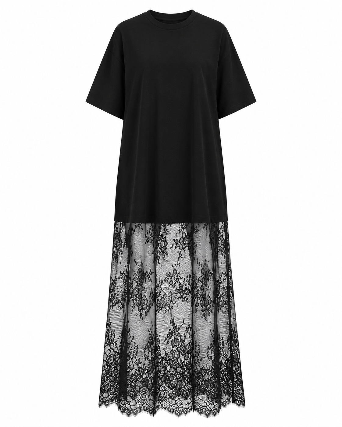 Black T-Shirt Dress with Lace Skirt.png
