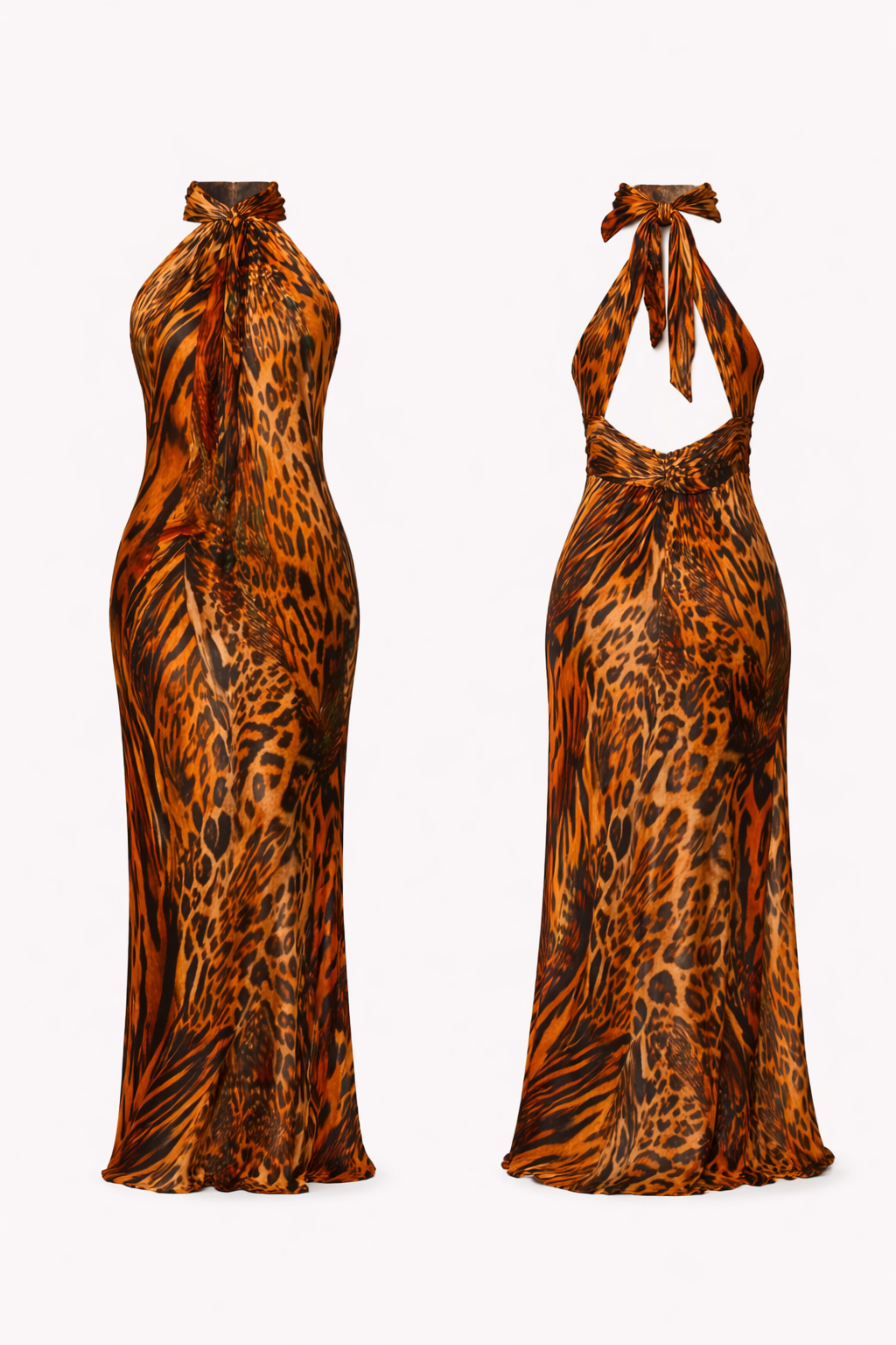 Leopard print halter dress, front and back.png