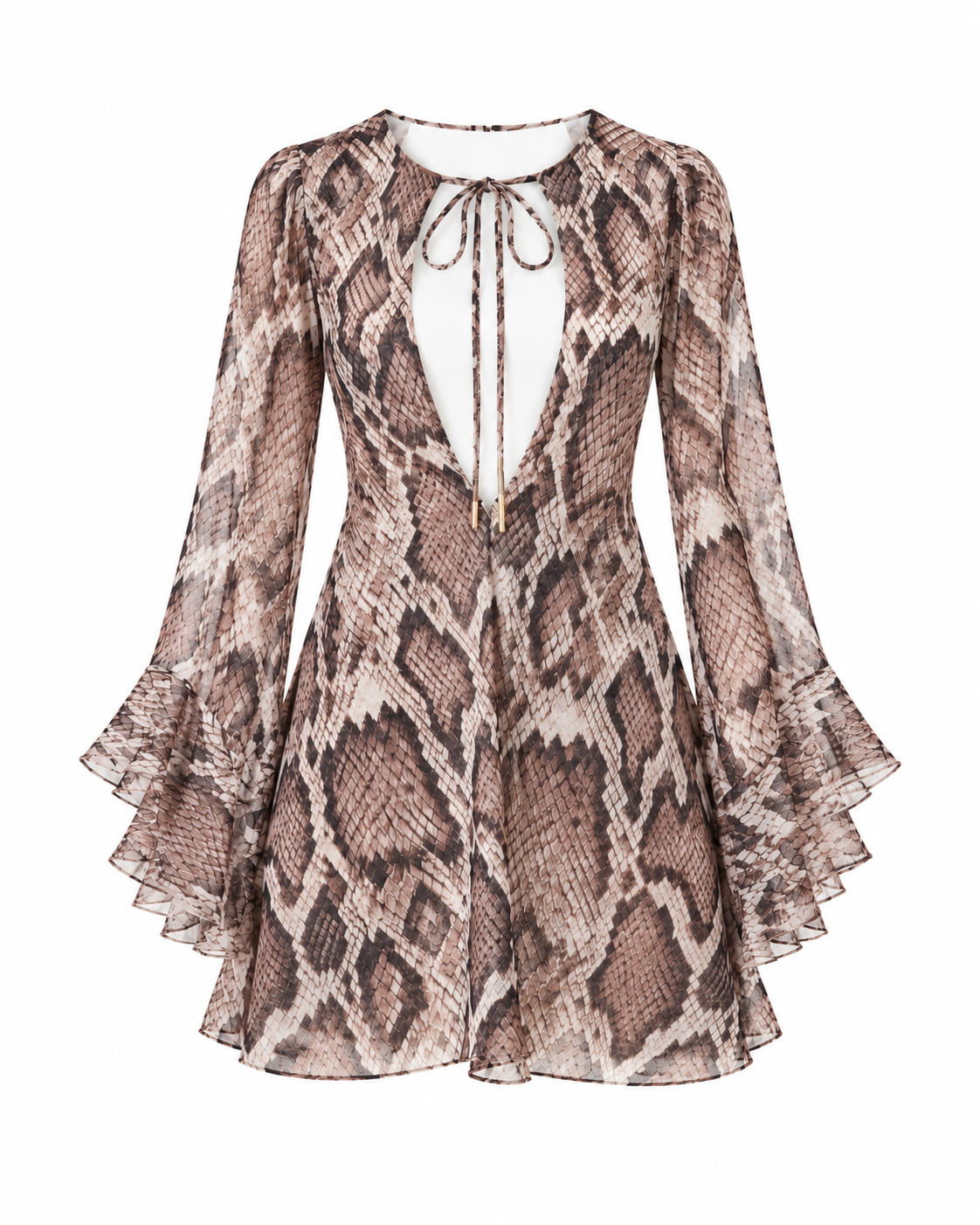 Snake-Print Bell-Sleeve Mini Dress.png