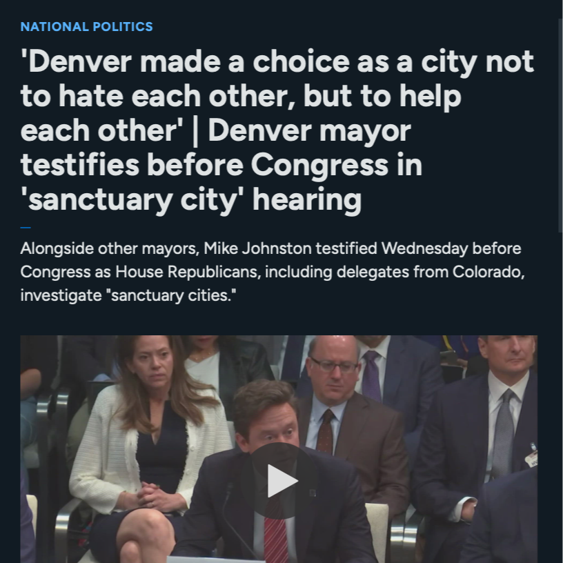 News from Colorado often makes national headlines, but it's not every day your mayor gets grilled by Congress.