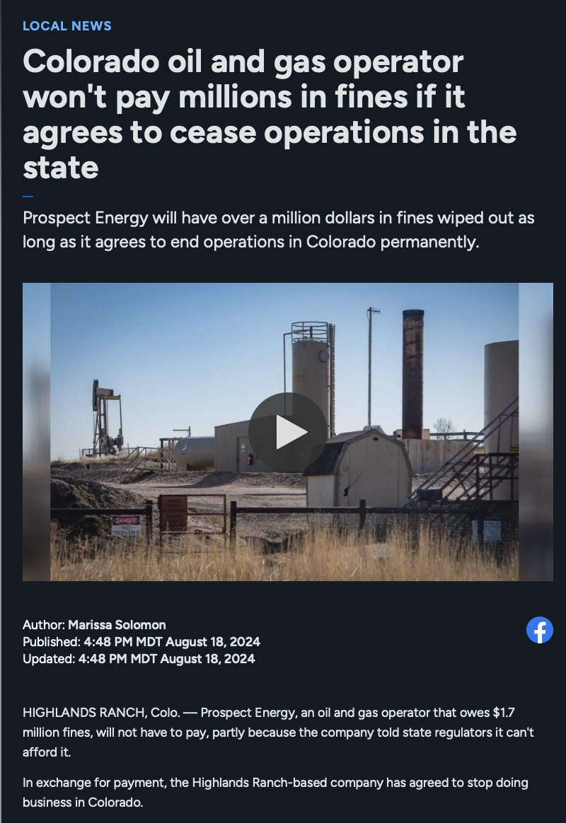 Colorado tells an oil and gas operator: Pay up for years of environmental violations or get out of dodge.