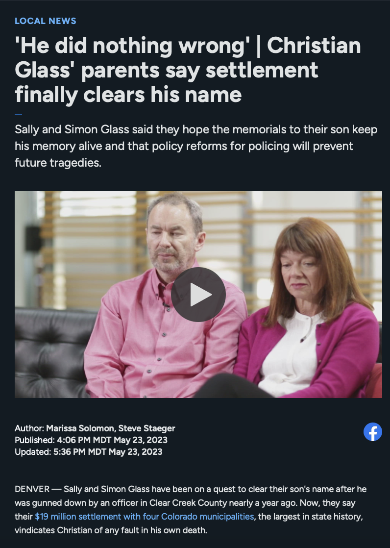 Christian Glass's parents speak with 9NEWS's Marissa Solomon and Steve Staeger first after news breaks of their record-setting police settlement - and why their work is not over.