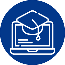Icon of a laptop with a graduation cap on top, representing e-learning or online education.