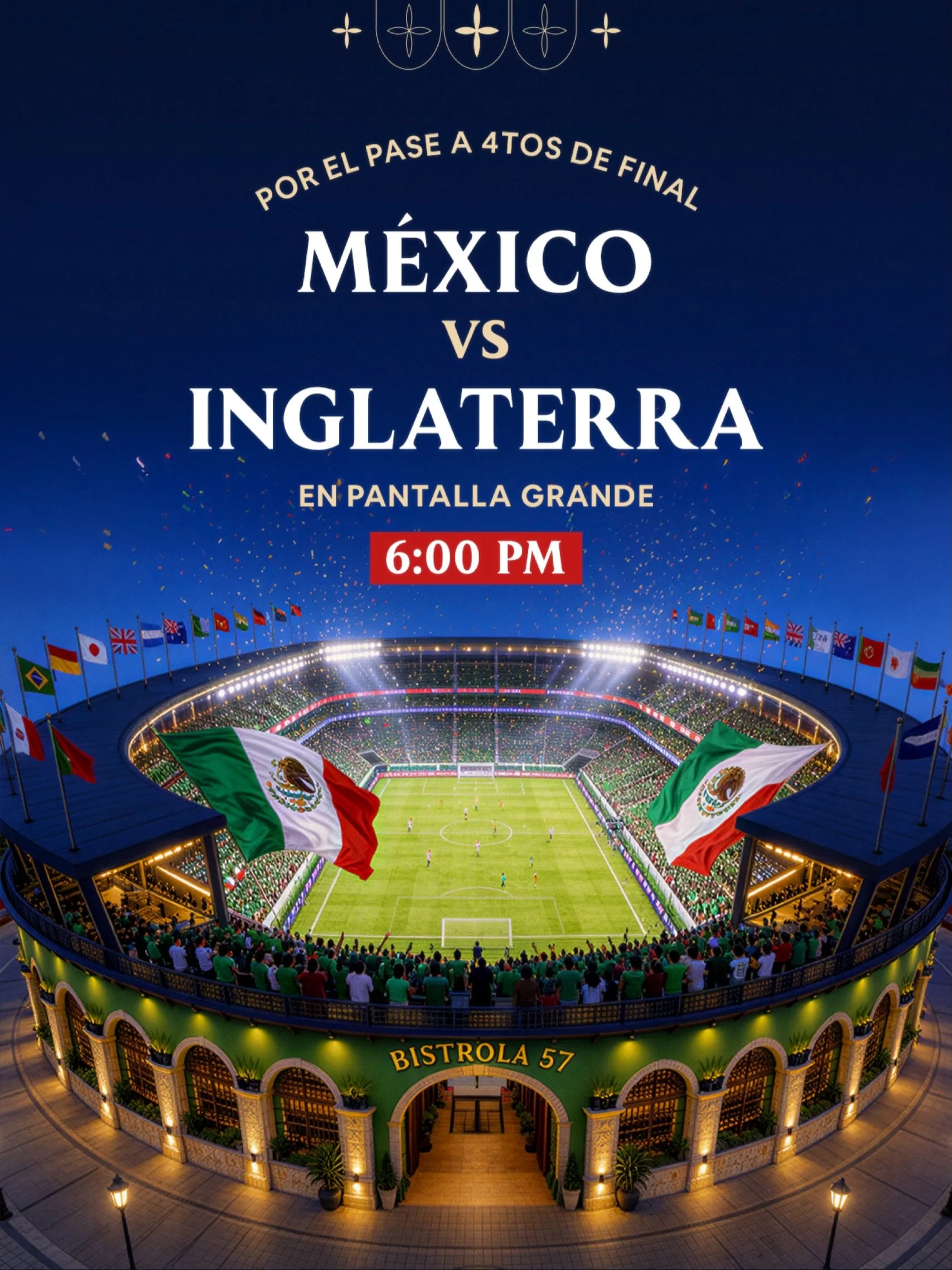 &iexcl;Vamos a hacer historia! 🇲🇽vs🏴󠁧󠁢󠁥󠁮󠁧󠁿 en Pantalla Grande HOY a las 6pm en Bistrola 57. Llega antes para estar en primera fila 😉

Calle 60 x 57, Centro. 
Men&uacute; en bistrola57.com

#M&eacute;xico #M&eacute;rida #Bistrola57