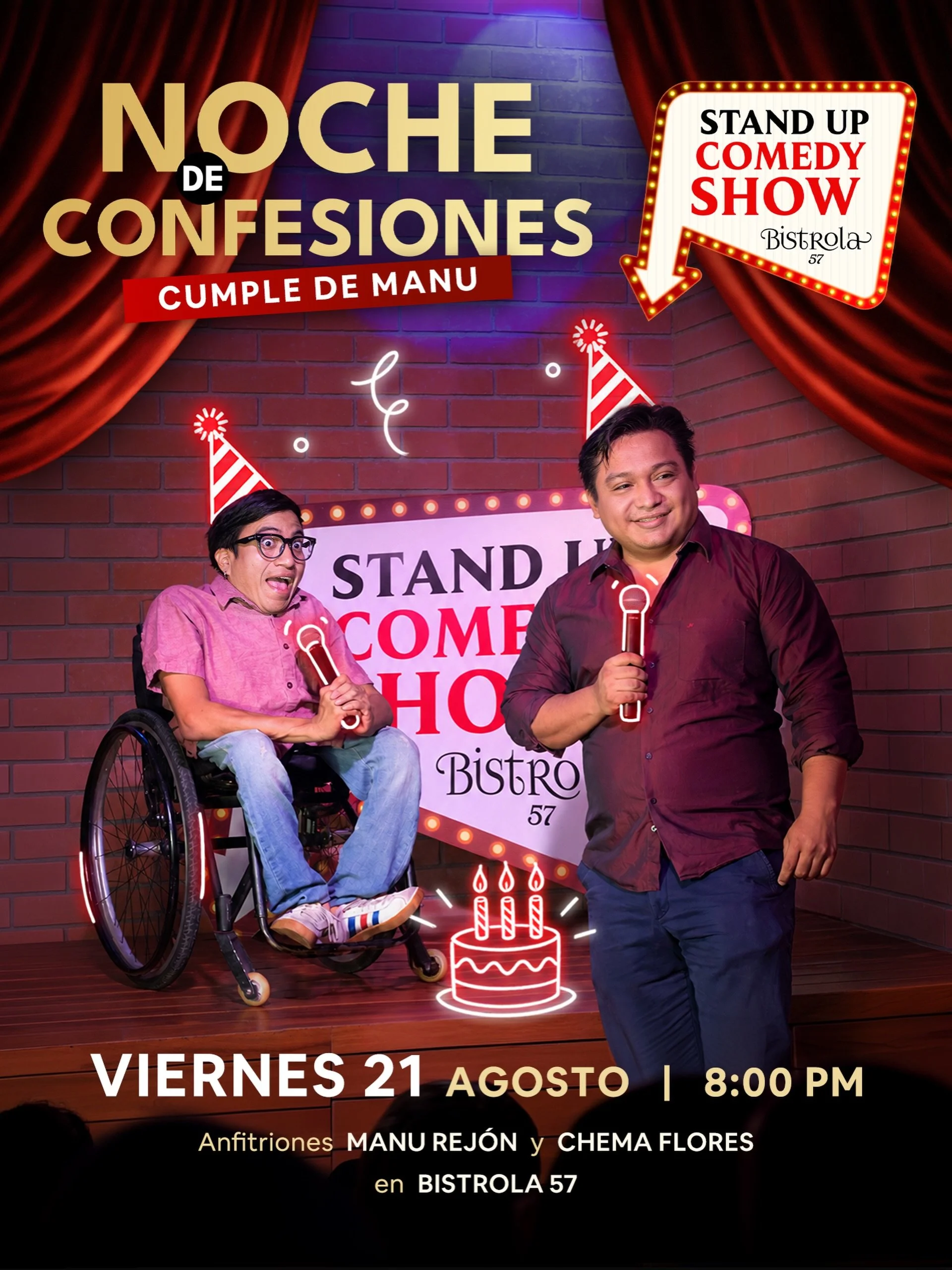 🔥&iexcl;Pr&oacute;ximo show de Stand Up Comedy! @manurejon_ cumple a&ntilde;os y lo celebra con nosotros este 21 de agosto en @bistrola57 con @chemadepie.🎤

Ven a celebrar y re&iacute;r con nuestros anfitriones | 8pm | Reserva tu mesa por WhatsApp: