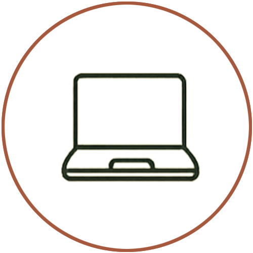 Simple line drawing of an open laptop computer.