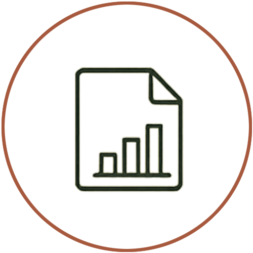 Icon of a bar graph on a sheet of paper, indicating data or statistics.