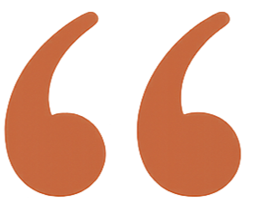 Close-up of orange quotation marks on a black background.