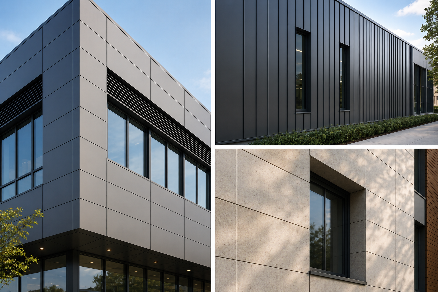 Commercial façade cladding systems in metal and panel finishes