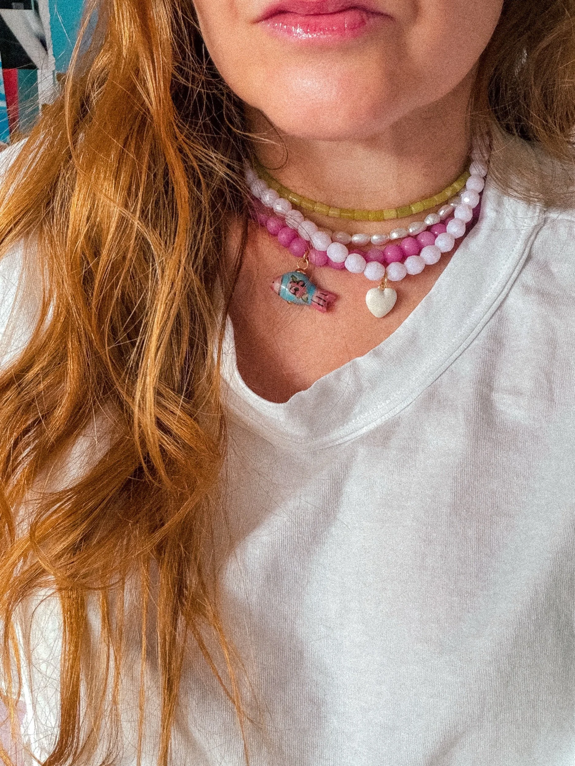 Rosewater Heart Necklace, blush pink pearl necklace with heart charm
