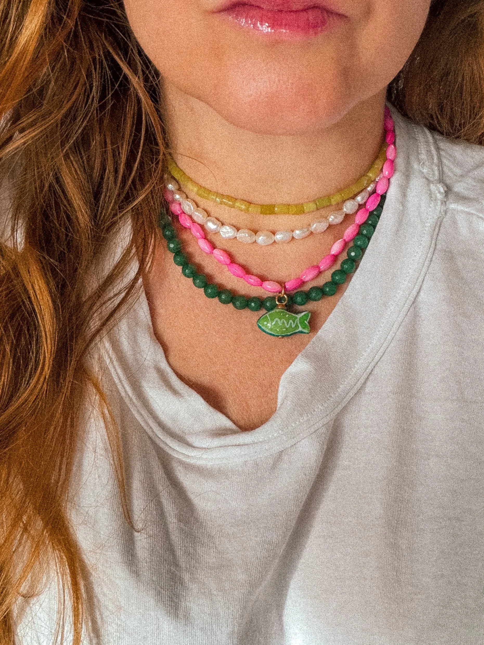 Juniper Necklace, dark green beaded necklace