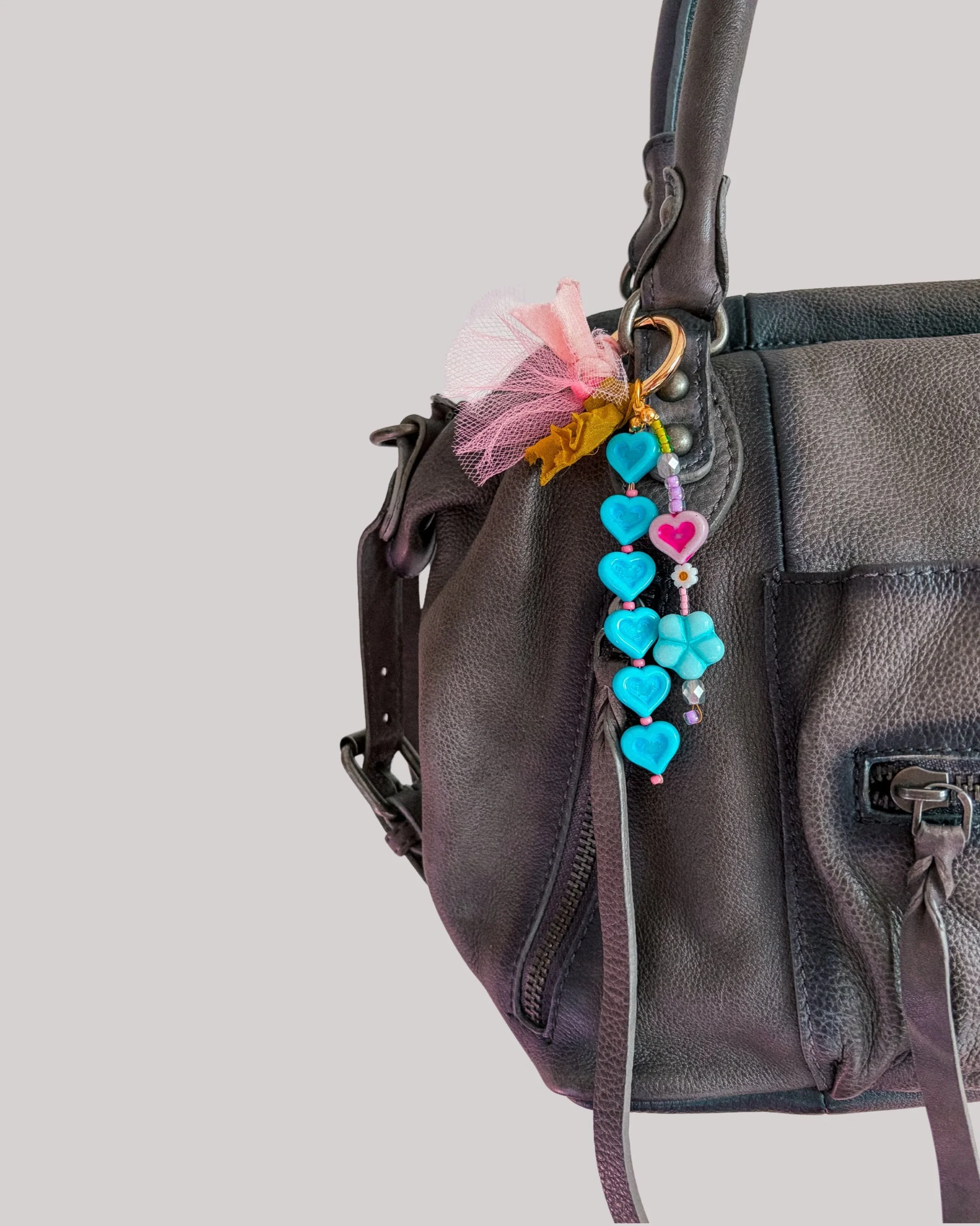 Blue Crush Charm, turquoise heart beaded bag charm