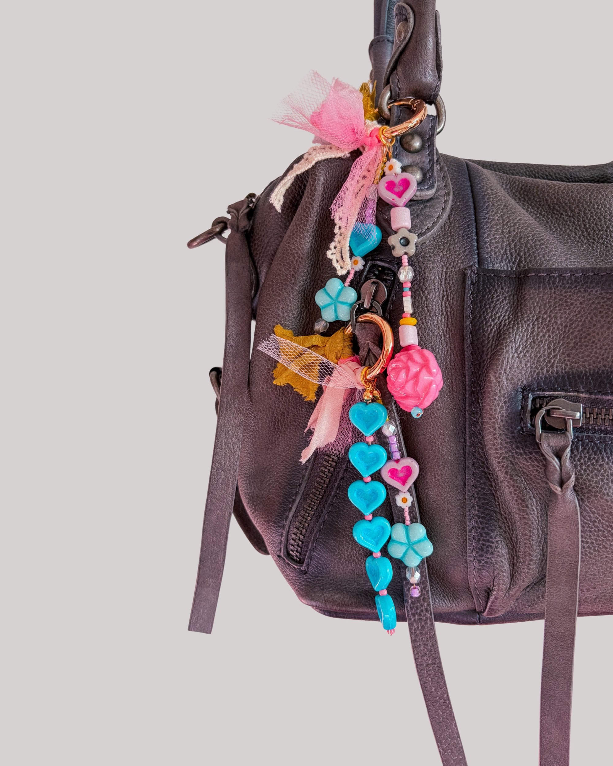 Blue Crush Charm, turquoise heart beaded bag charm