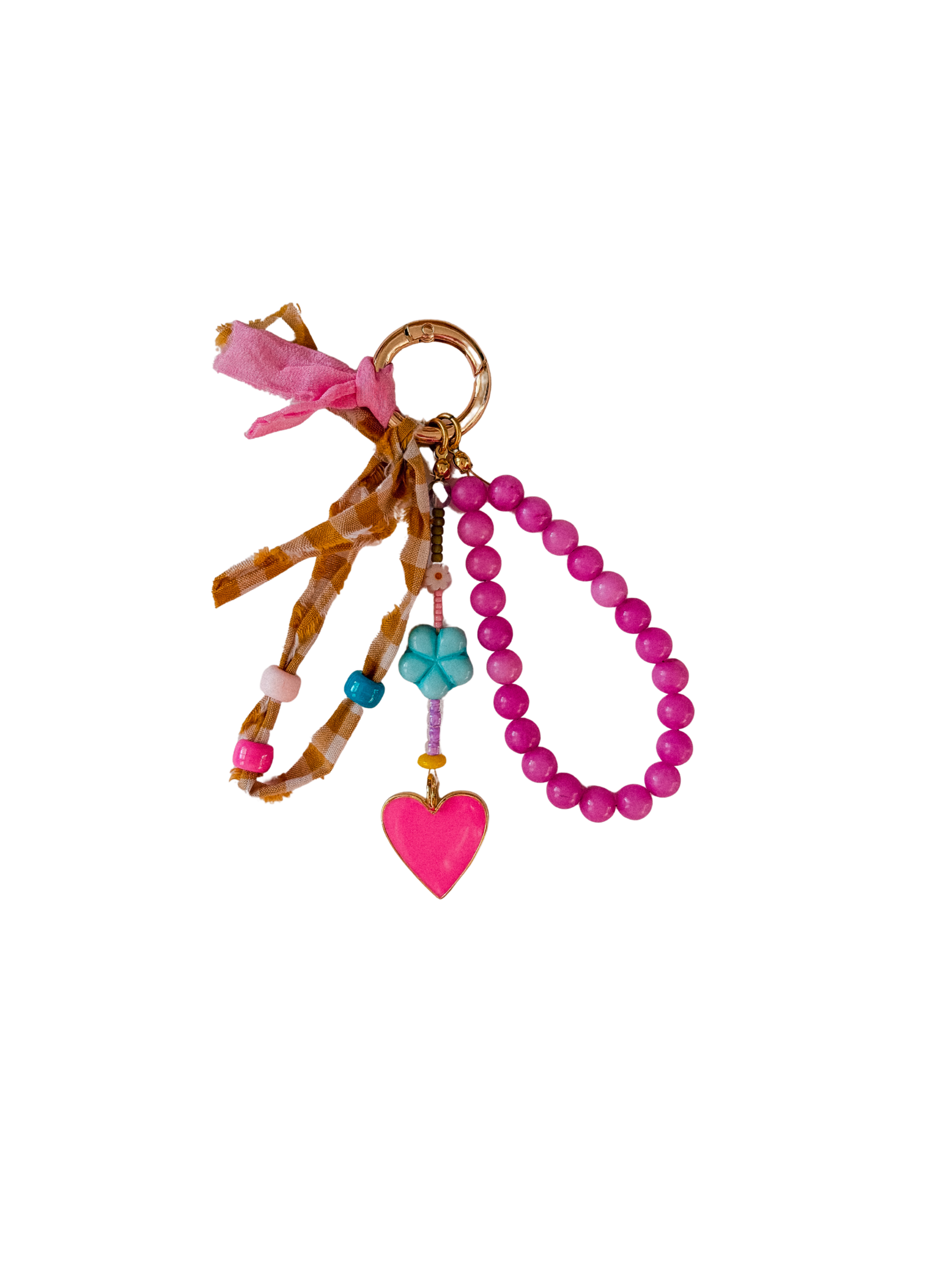 Pink Crush Charm, pink beaded bag charm with heart detail