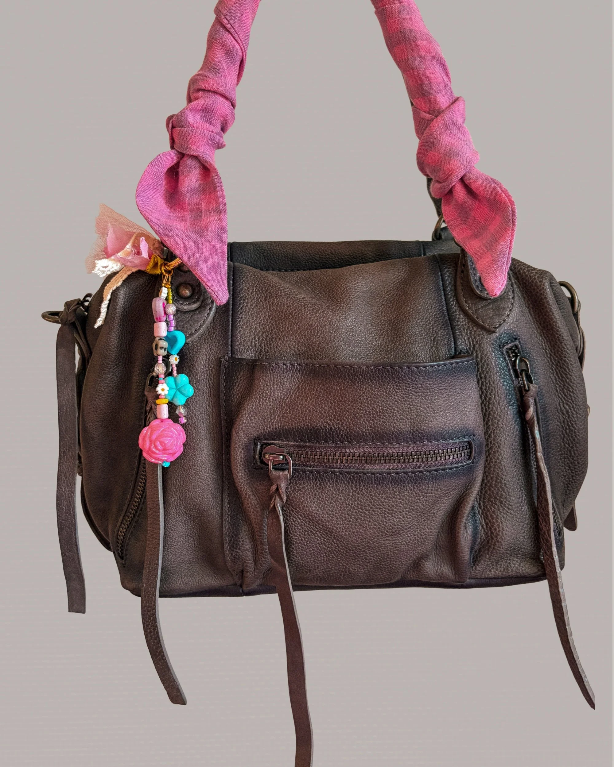 Rose Check Twilly, pink checkered bag scarf