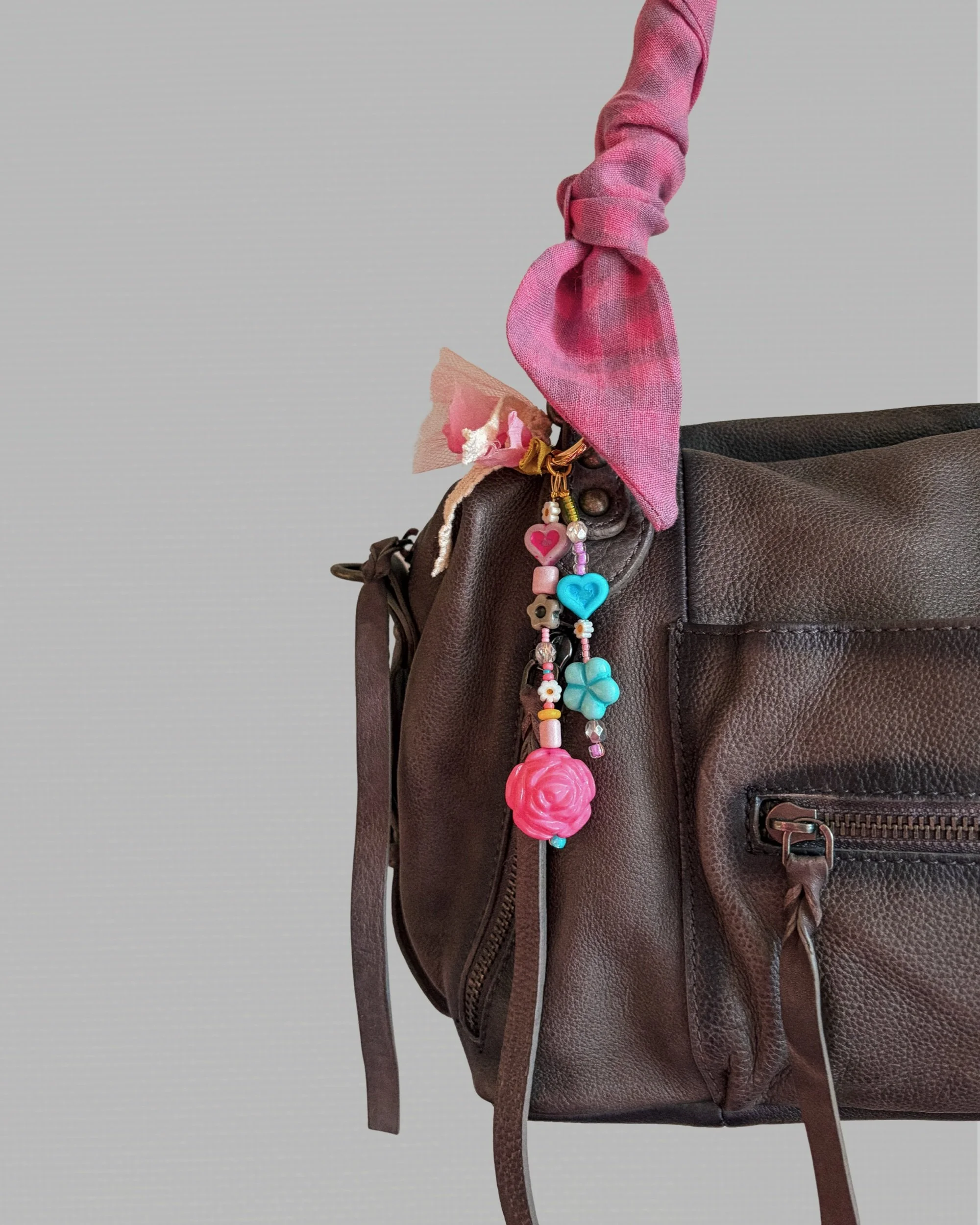 Rose Check Twilly, pink checkered bag scarf