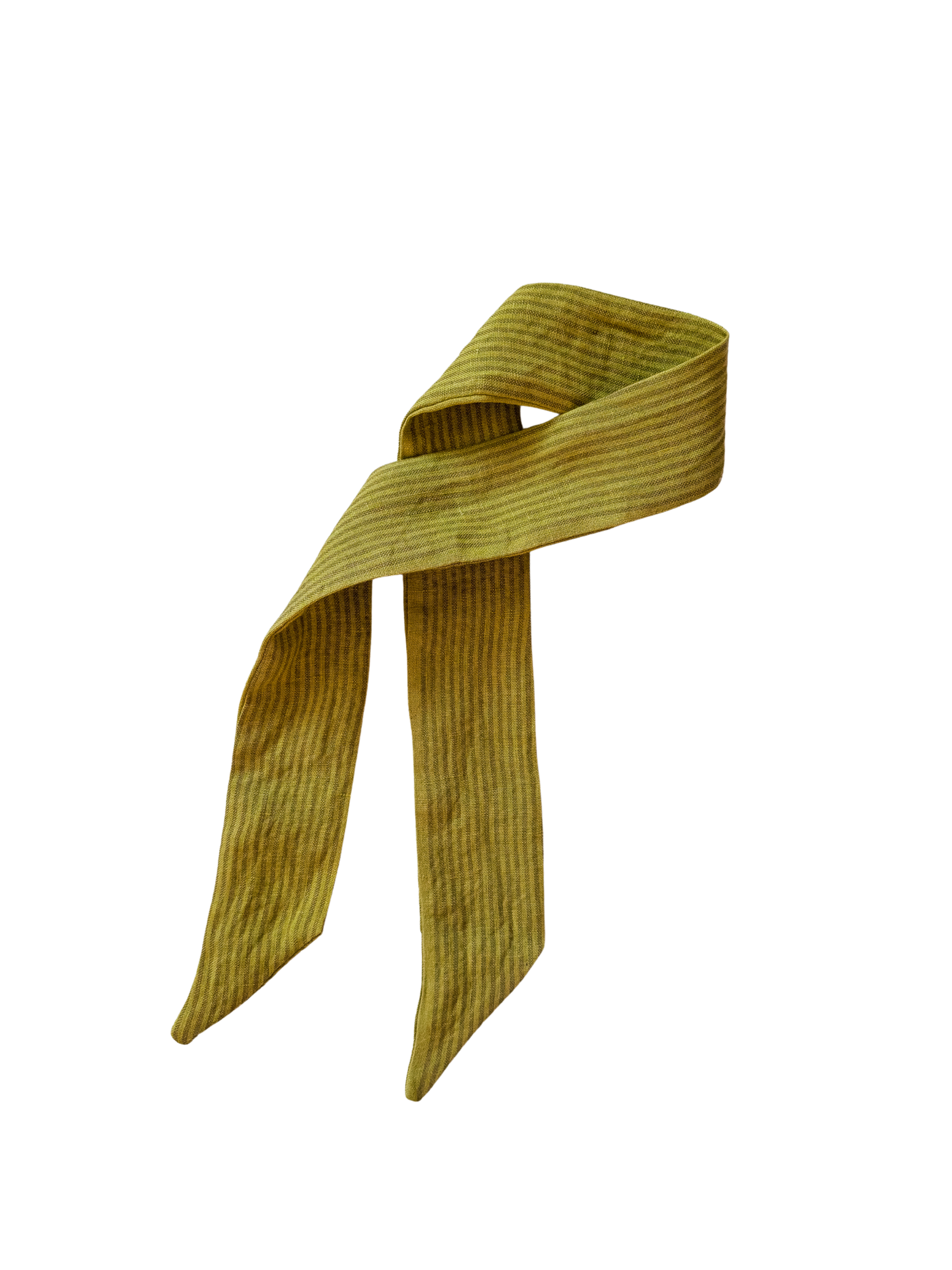 Chartreuse Stripe Twilly, olive green striped bag scarf