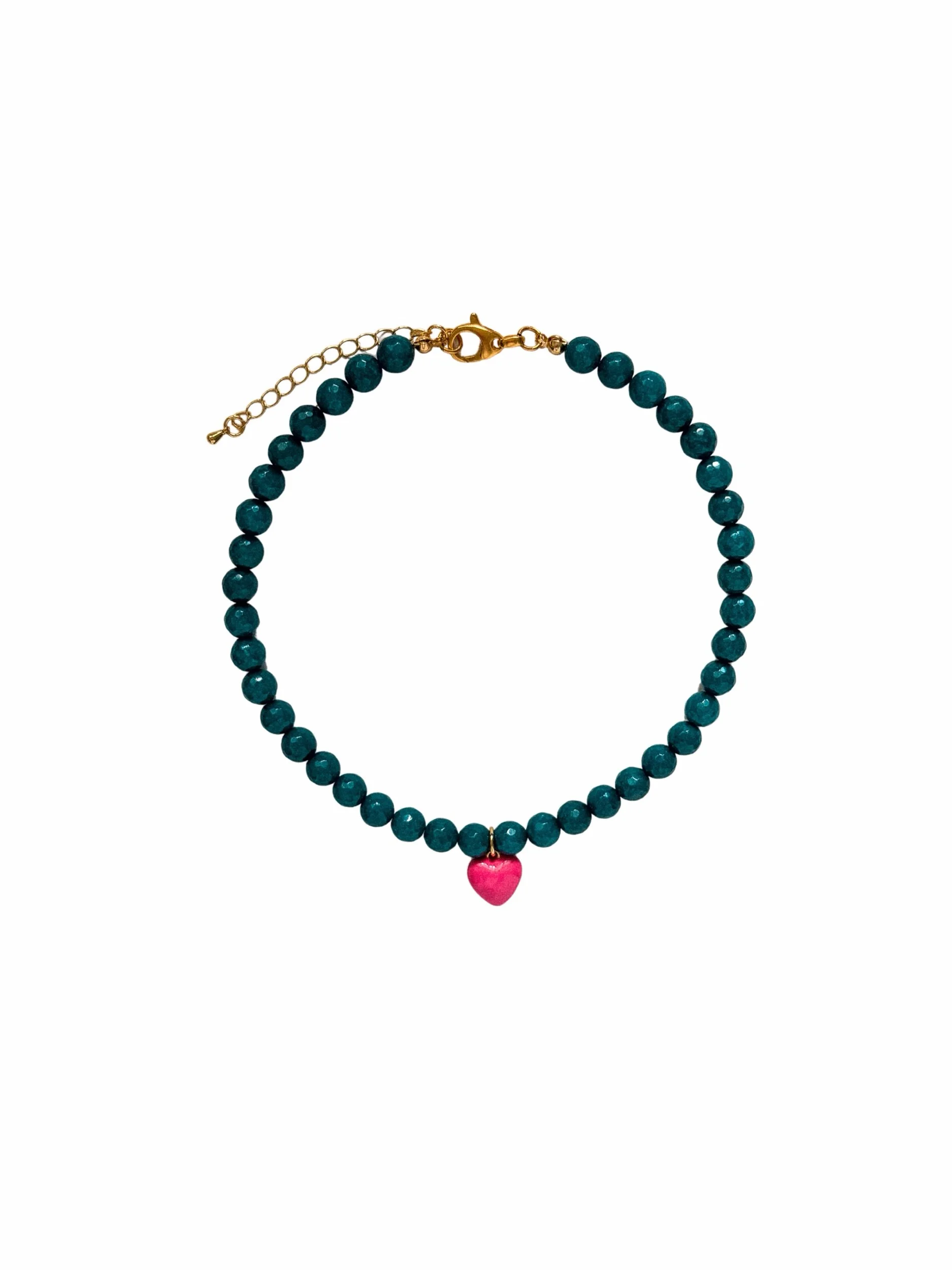 Wild Teal Heart Charm Beaded Necklace