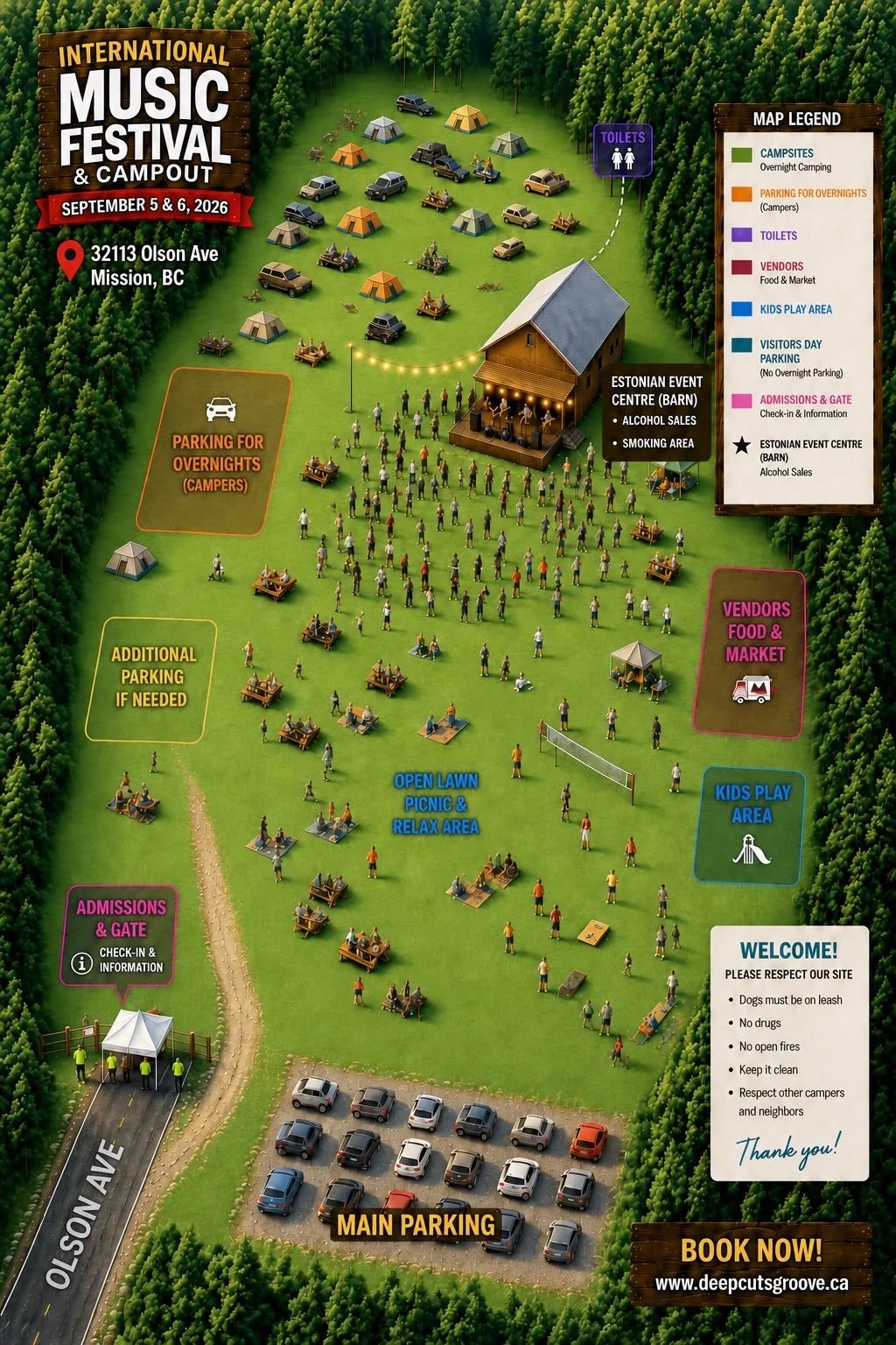 Optional Overnight Camping $25 per site (RV or tent spot)