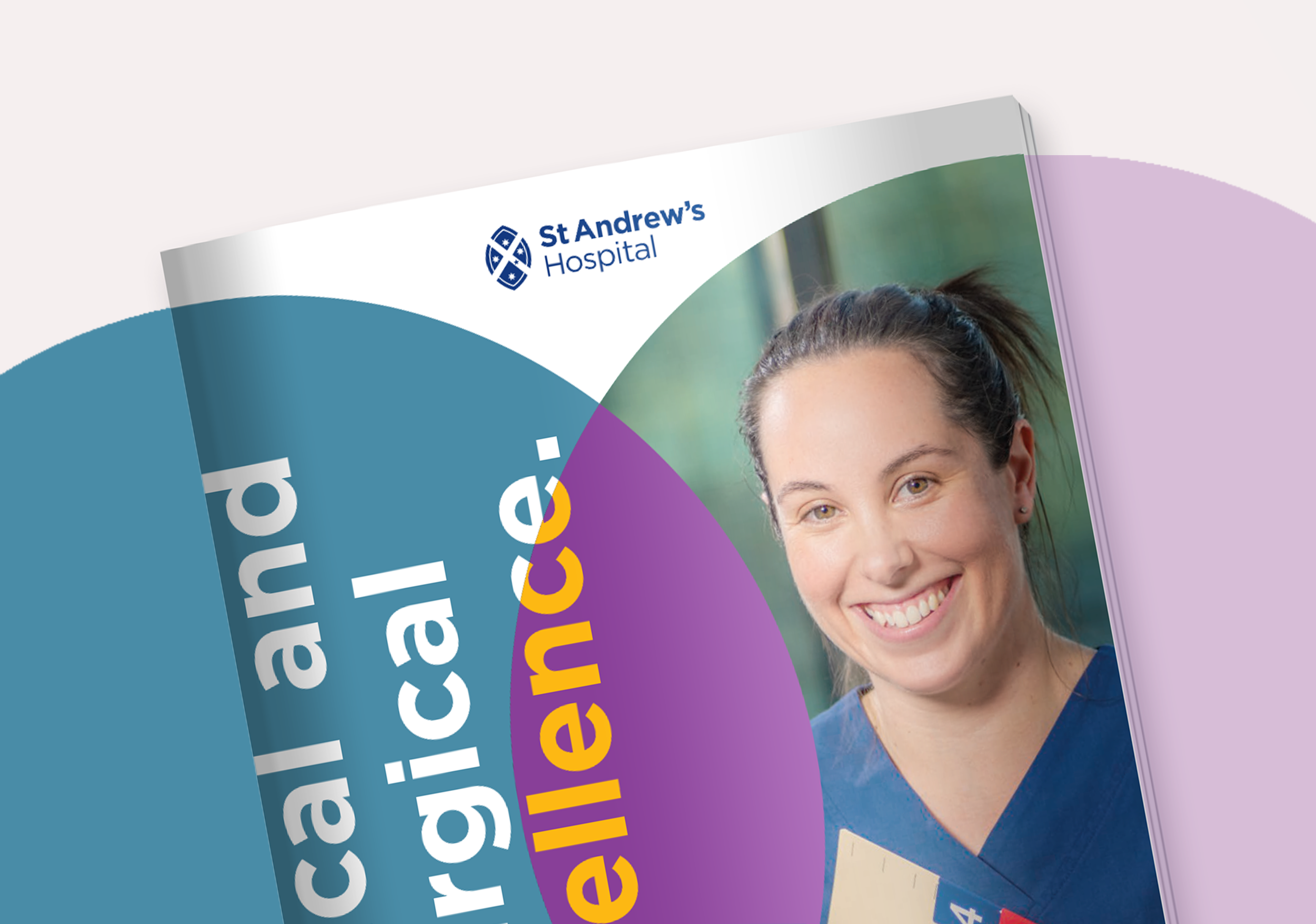 A brochure or booklet from St. Andrew's Hospital with a smiling woman on the cover.