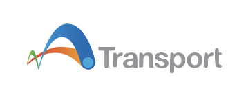 Part of a logo with the text 'Transport' and a colorful abstract design in blue, orange, green, and gray.