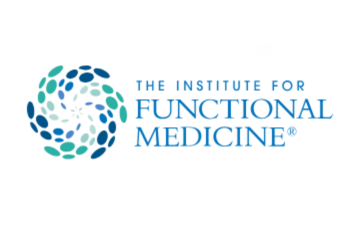 Logo of The Institute for Functional Medicine featuring a swirl of green and blue dots and the organization name in blue text.
