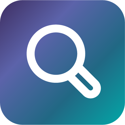 Magnifying glass icon on a gradient blue background.