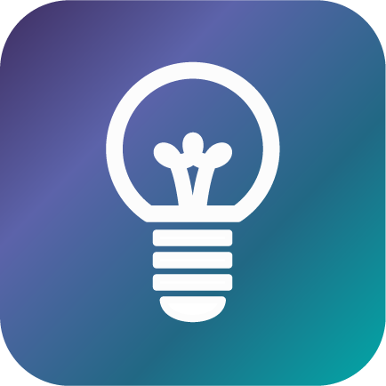 Icon of a lightbulb with a flower inside, on a blue gradient background.