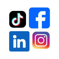 Social media icons for TikTok, Facebook, LinkedIn, Instagram, and Twitter.