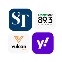 Logos of four companies: St, Money FM 89.3, Vulcan, and Yahoo.