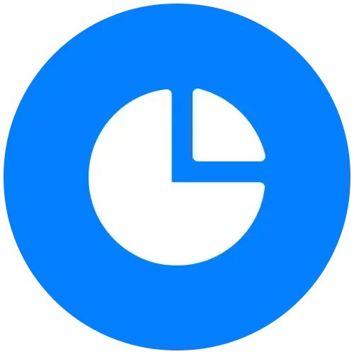 Blue circle with a white pie chart icon inside.