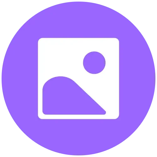 Placeholder icon for an image file on a purple circular background.