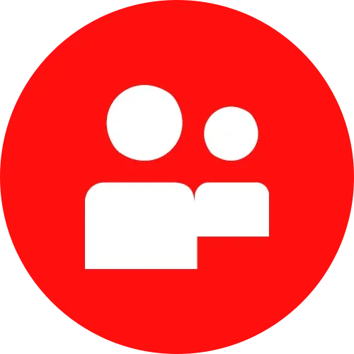 Social media icon with two user silhouettes inside a red circle