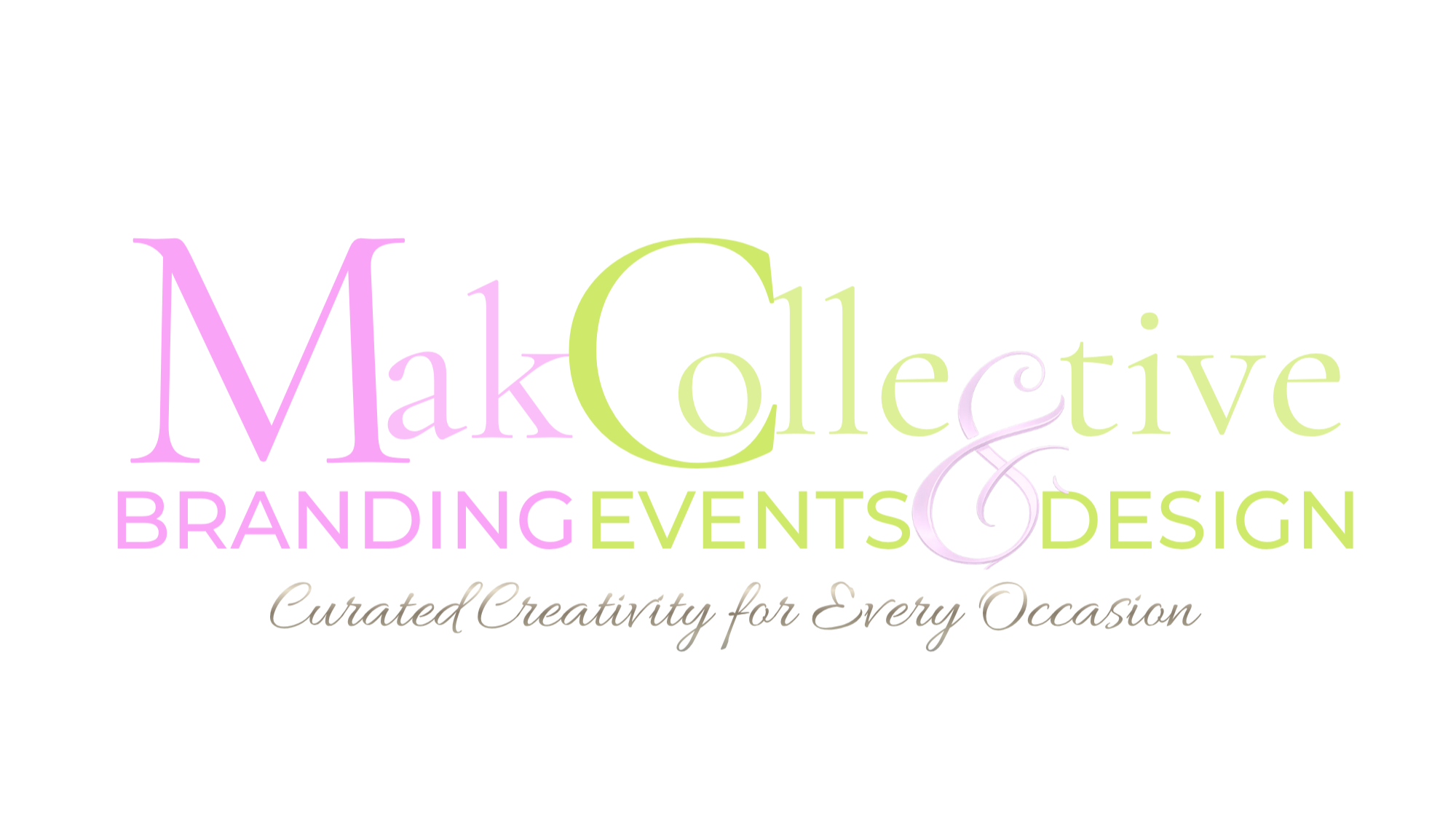 Logo with pink, yellow, green, and purple text and design elements for Malarkey & Co. Weddings & Events, with a measuring tape integrated into the text.