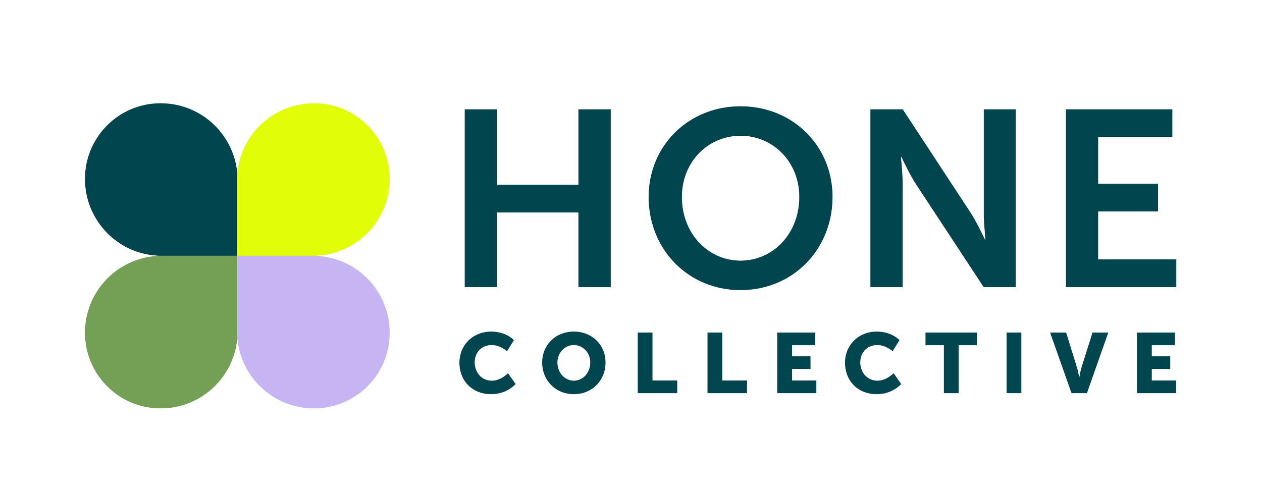 Logo of The Hone Collective, featuring a flower-like icon composed of four colored circles: dark teal, yellow, green, and light purple, with the text 'THE HONE COLLECTIVE' beside it.