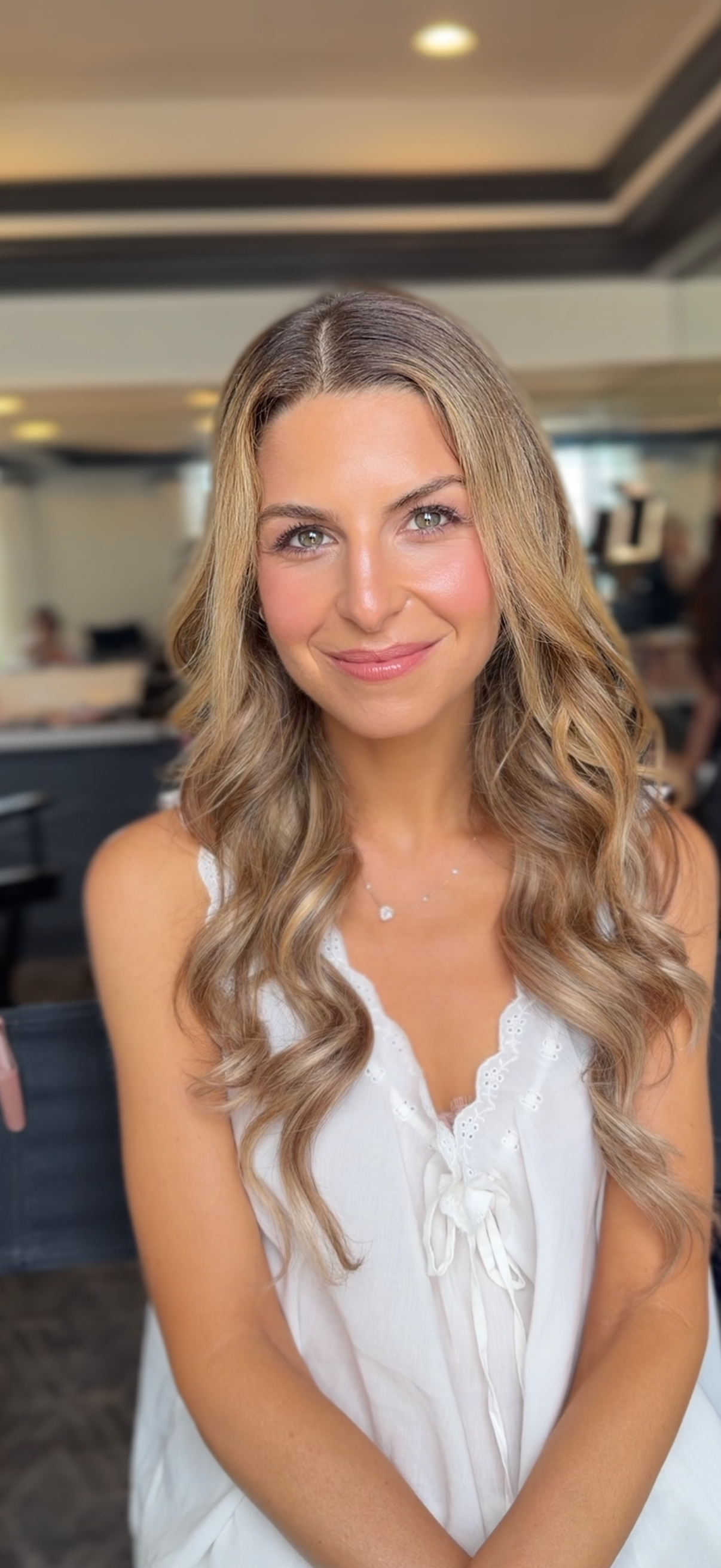 Luxury bridal makeup and effortless waves for a wedding at the Bel-Air Bay Club in Pacific Palisades, California. Feautring radiant skin, softly defined eyes and timeless bridal beauty by bridal makeup artist Jazmin Uranga beauty serving Los Angeles,